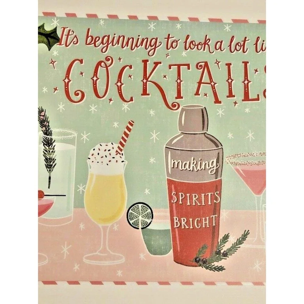 Christmas Cocktails Placemats Vinyl Foam Back Winter Vintage Look Set of 4 Drink